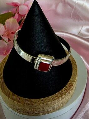 Vintage Mexico Red Sterling Silver 925 Cuff Bracelet